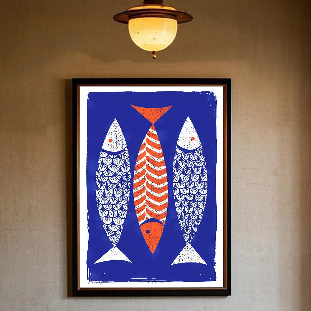 Colorful Sardines & Lobsters Canvas Wall Art | Ocean Fish Print