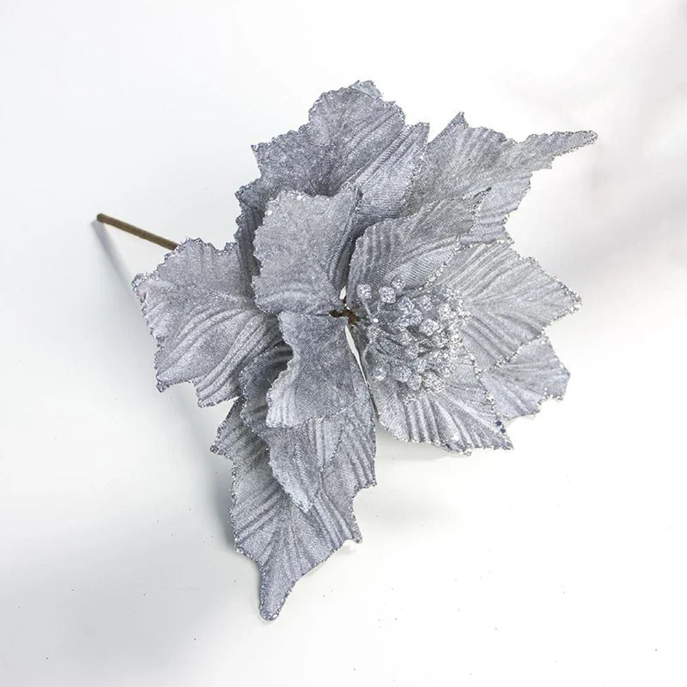 28cm Glitter Poinsettia Christmas Ornament | Artificial Flower