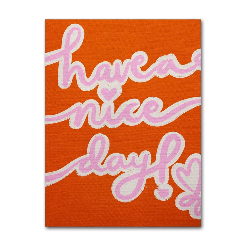 Retro Pink Preppy Canvas Wall Art | Cherry Heart Snake Poster