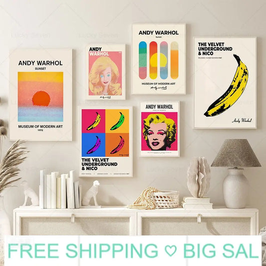 Andy Warhol Pop Art Canvas Poster Sunset Banana Tomato Soup Abstract Wall Art Modern Living Room Home Aesthetic Decor Peaceful Pleasures Health and Wellness