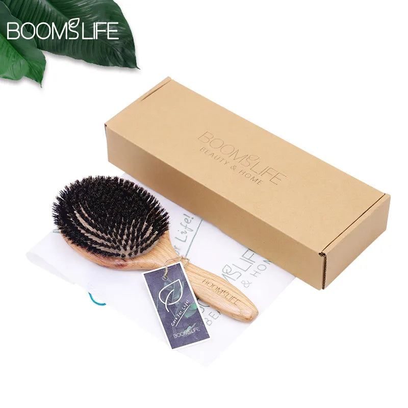 BOOMSLIFE Boar Bristle Hair Brush Women Combs for Hair Wood HairBrush Detangle Straightener Brush Hair Comb Barber Accessories Peaceful Pleasures Health and Wellness
