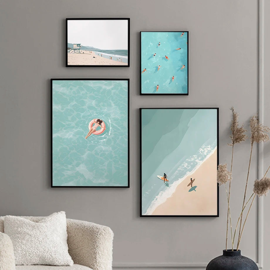Watercolor Beach Holiday Canvas Wall Art | Nordic Poster