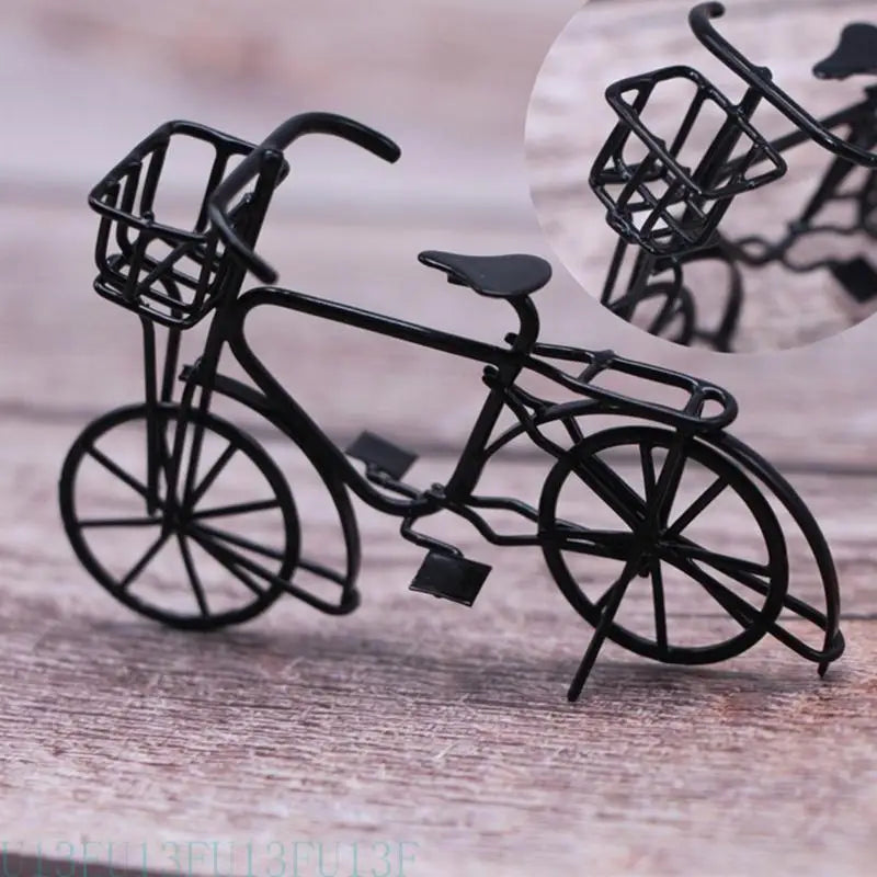 1:12 Miniature Metal Bicycle Dollhouse Accessory – Black Bike