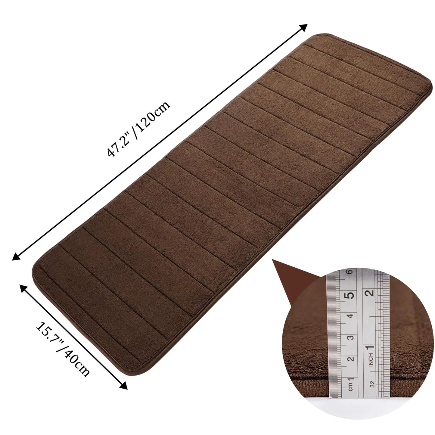 Memory Foam Bath Runner Rug – Non-Slip, Absorbent, Brown Stripes