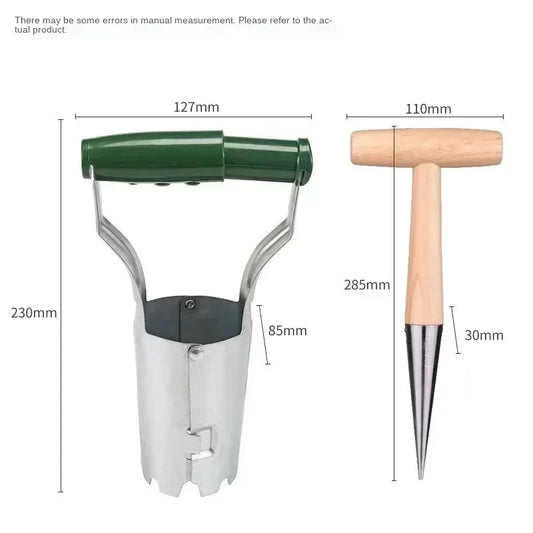 Stainless Steel Seeder Excavator Horticultural Wood Handle Hole Peaceful Pleasures Health and Wellness 1Set