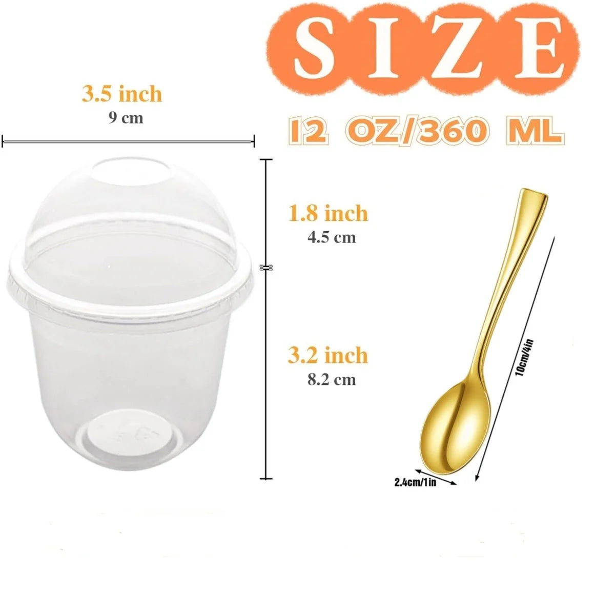 360ml Clear Plastic Cups with Dome Lids and Sporks No Hole Disposable Fruit Cups for Dessert Cupcake Parfait Pudding Ice Cream Peaceful Pleasures Health and Wellness Gold 50pcs