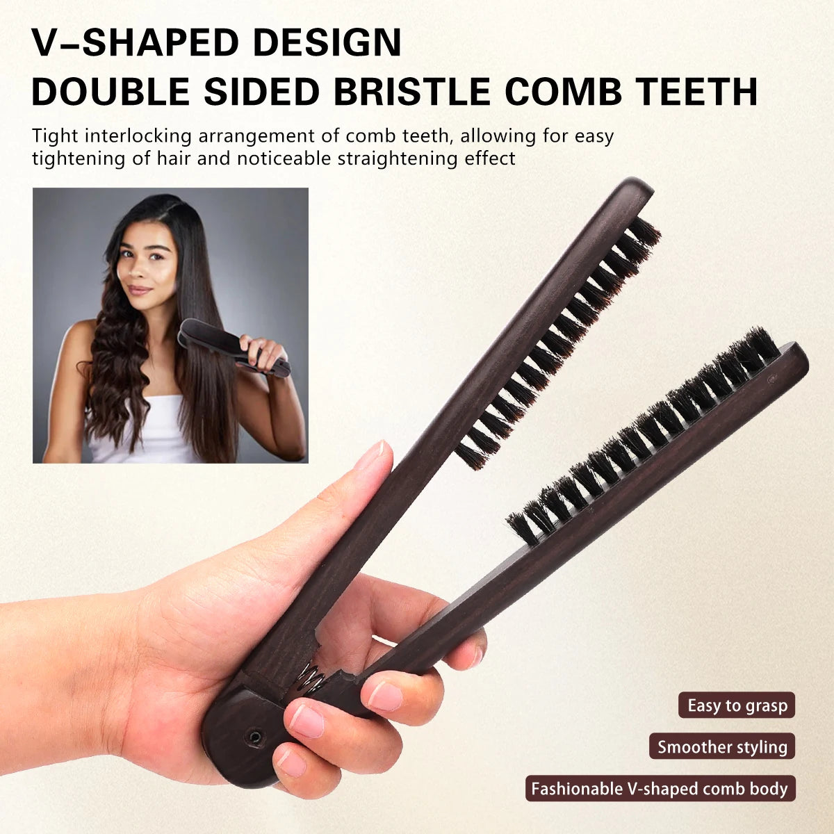 Wooden Hair Straightening Comb Hairdressing Comb, Practical Double Sided Brush Using with Dryer for Making Smoother Peaceful Pleasures Health and Wellness