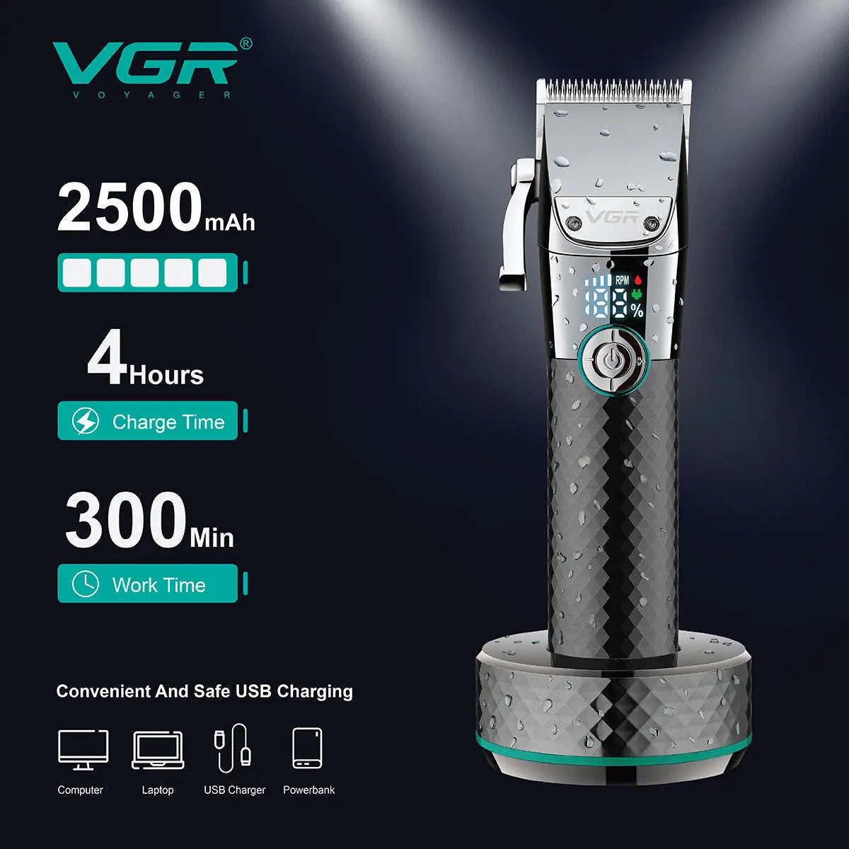 VGR V-682 Hot selling IPX7 waterproof professional hair cutting machine cordless hair trimmer rechargeable hair cipper for men Peaceful Pleasures Health and Wellness