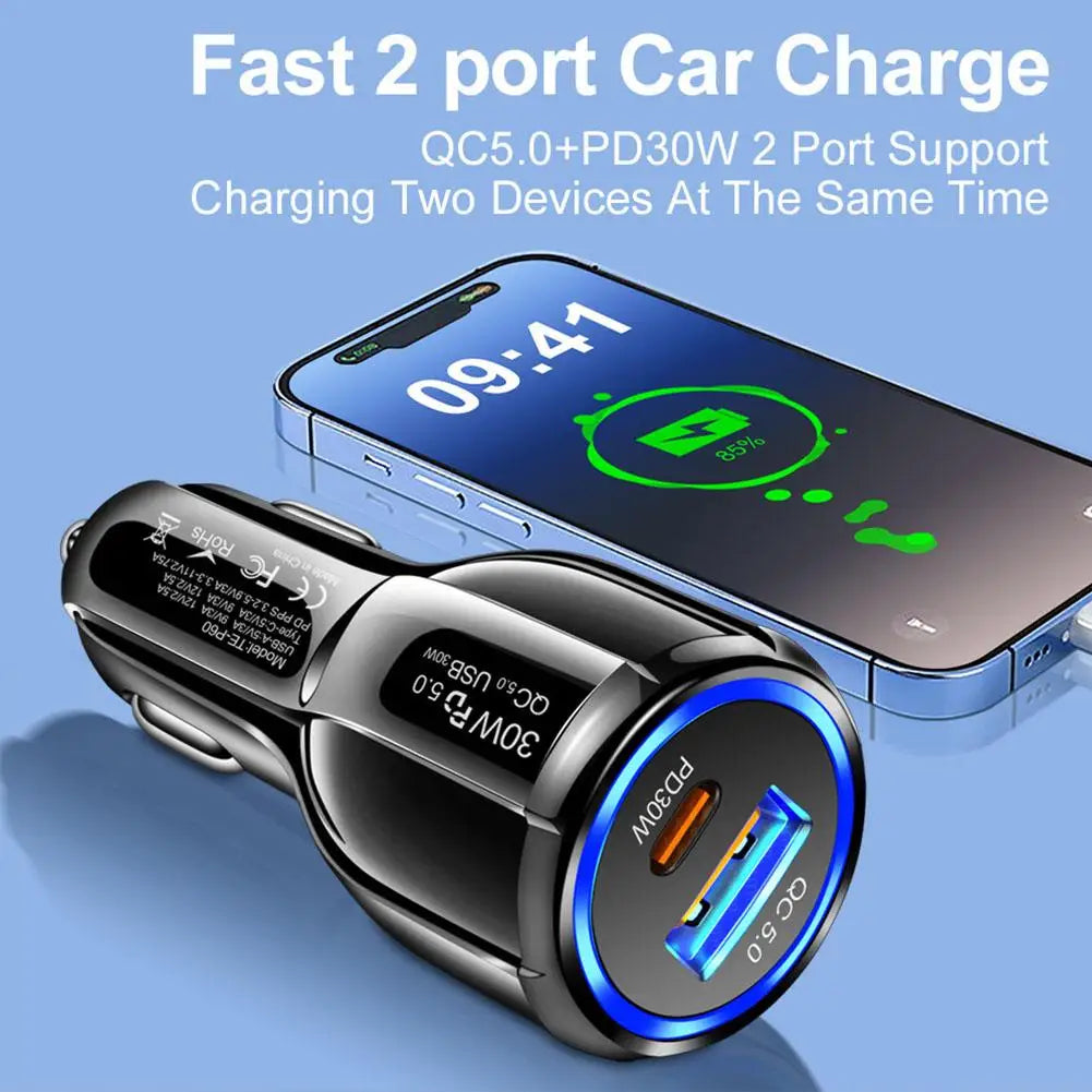 60W Dual-Port QC5.0 + PD Car Charger | Fast Charging USB Car Charger Peaceful Pleasures Health and Wellness
