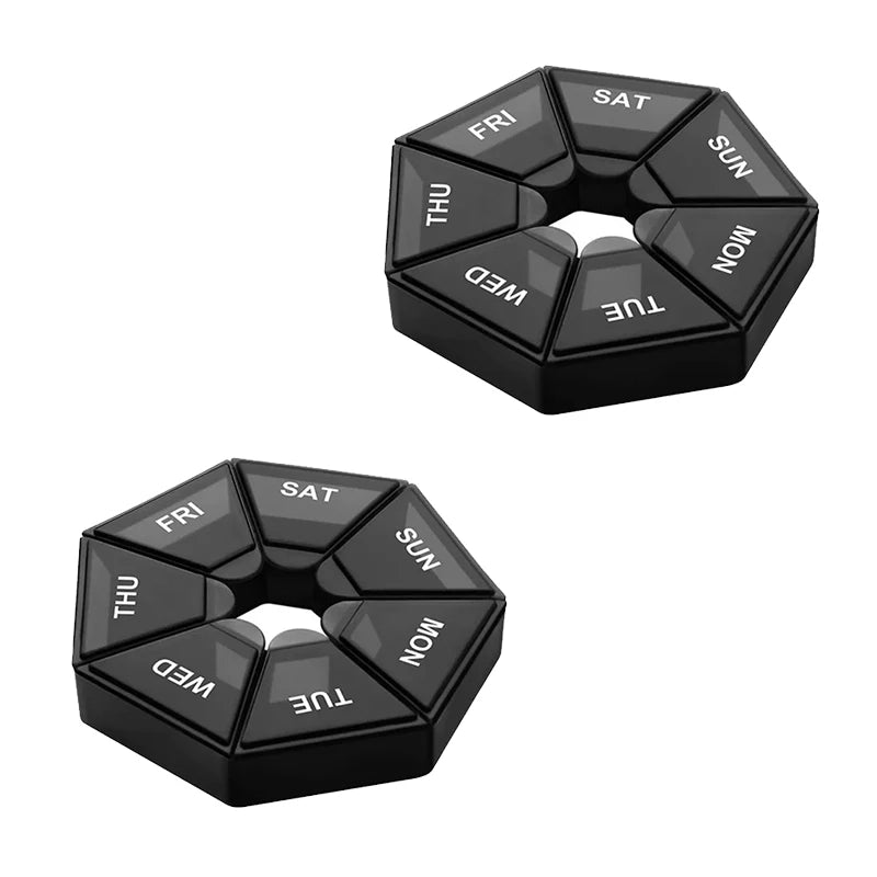 Weekly 7-day Pill Organizer Portable Travel Pill Box Multifunctional Small Medicine Case Black Peaceful Pleasures Health and Wellness black-2pcs