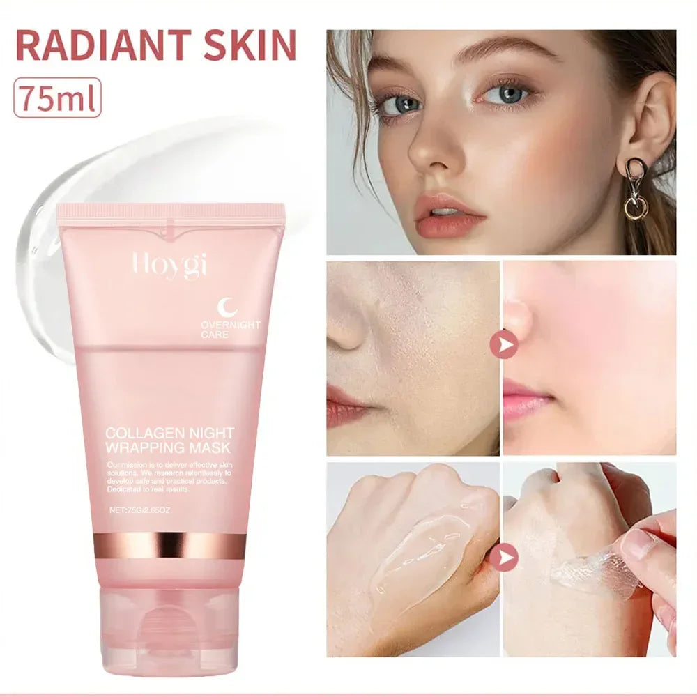 Collagen Overnight Wrapping Peel Off Facial Mask Set Korean Collagen Night Wrapping Mask Deeply Hydrates Night Care Mask Cream Peaceful Pleasures Health and Wellness