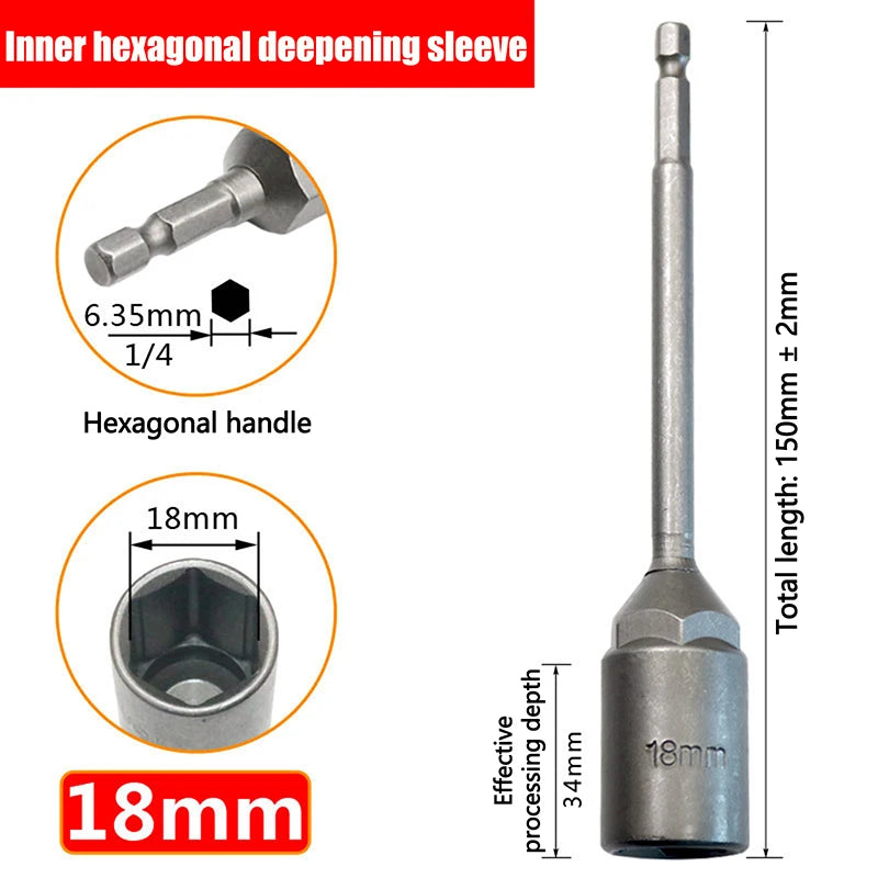Hex Drill Socket Bit 5.5–19mm | 150mm Extension Bar