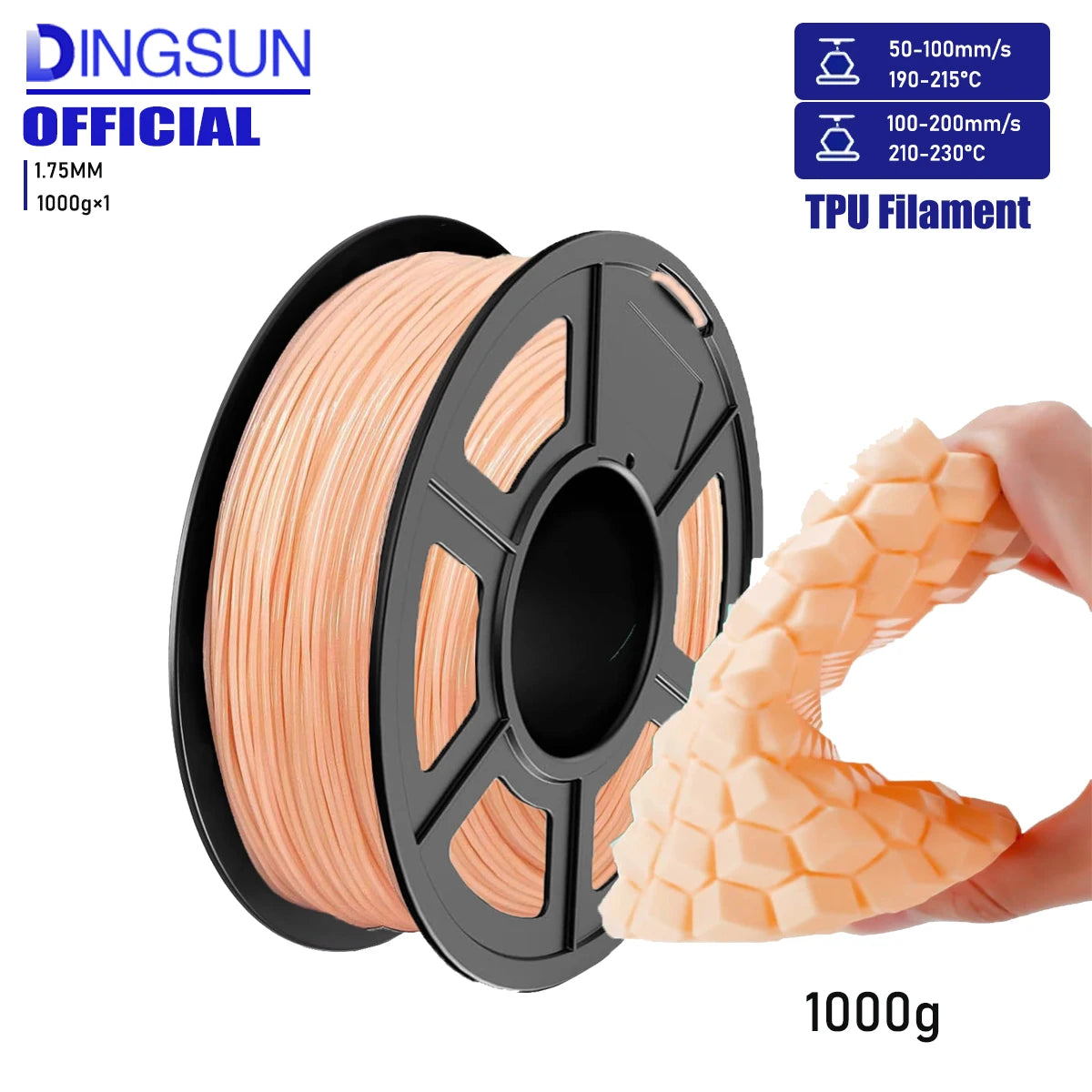 DINGSUN TPU Filament 1.75mm 98A Flexible 3D Printing 250g–1kg