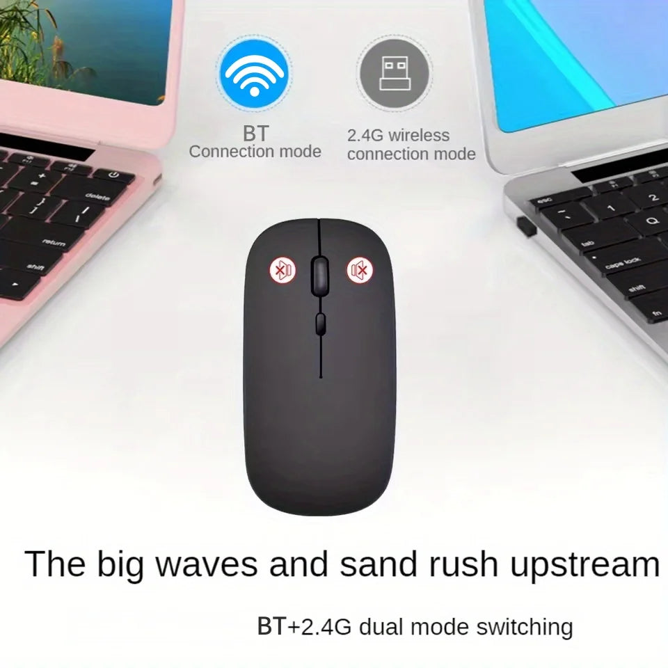 Wireless Mouse Slim Bluetooth-compatible 2.4G Computer Mice Portable Rechargeable Cordless Mouse for iPad Laptop Desktop Peaceful Pleasures Health and Wellness