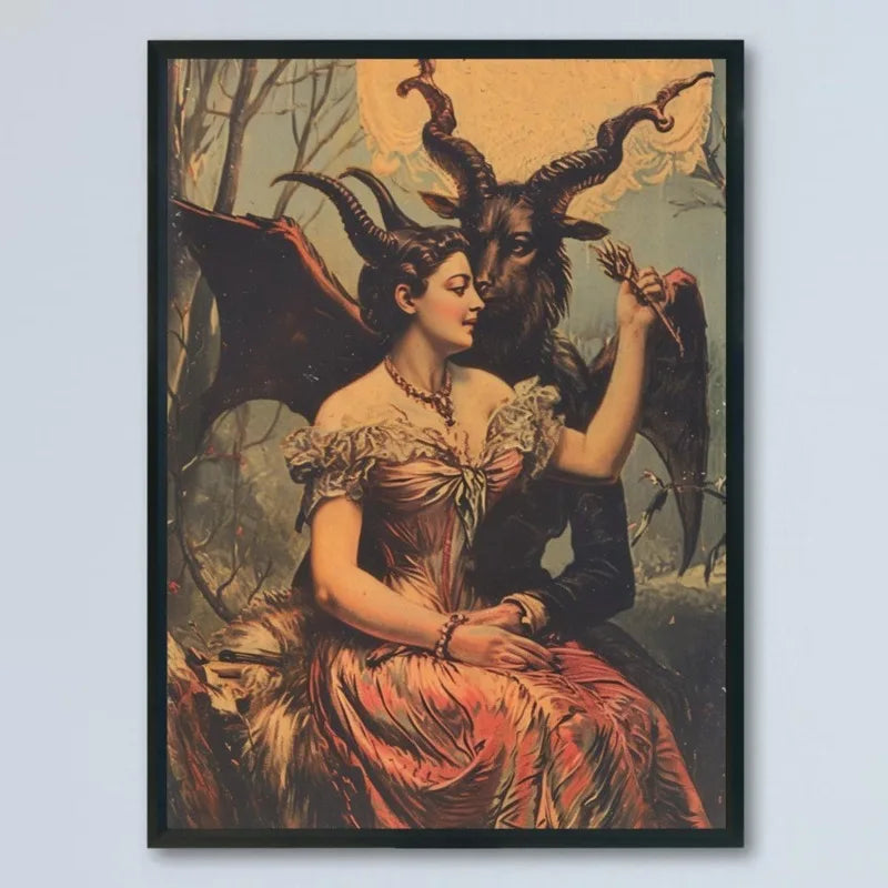 Spooky Gothic Valentine Canvas Art Print Frameless Wall Hanging Decor for Home Office, Living Room, Bedroom Retro Art Deco Style Peaceful Pleasures Health and Wellness