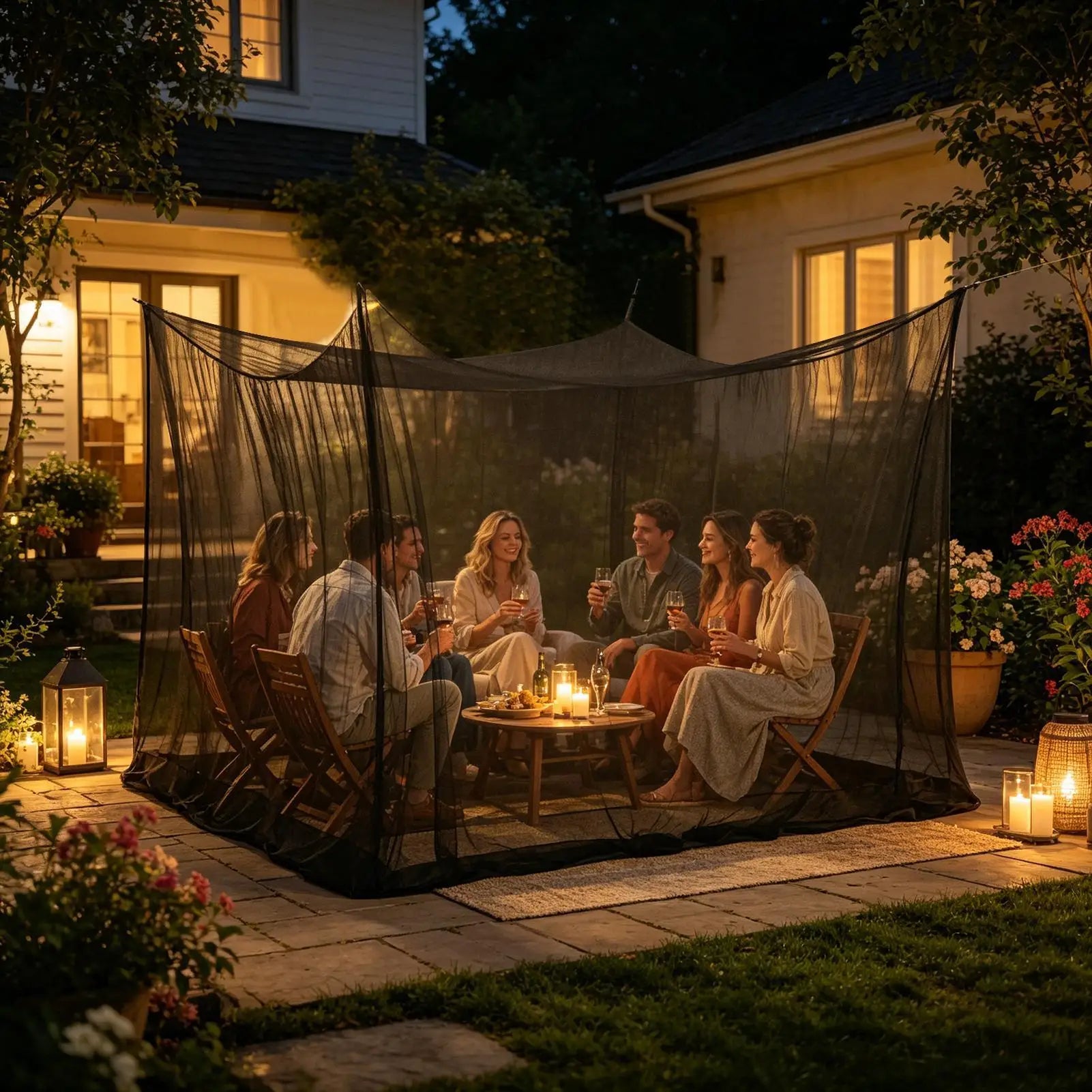 Patio Netting 9.84x9.84x8.2ft Portable Square 4 Corner Mesh Drapes Camping Cot Mosquito Net For Tables Chairs Under Gazebo Peaceful Pleasures Health and Wellness