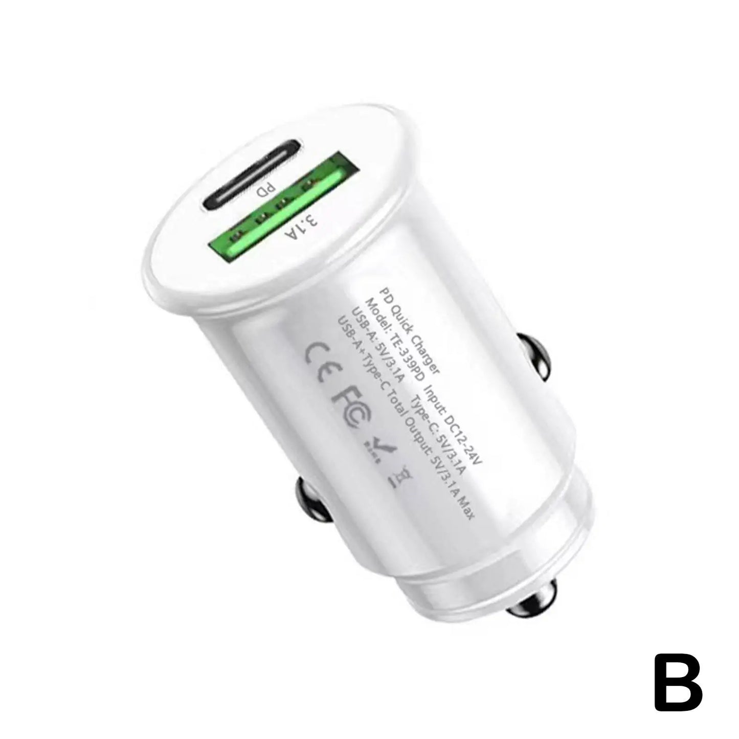 Car Charger Fast Charging White QC3.0 Black Mini Shape Car Lighter Slot PD 20W USB Type C Charge Adapter Peaceful Pleasures Health and Wellness B