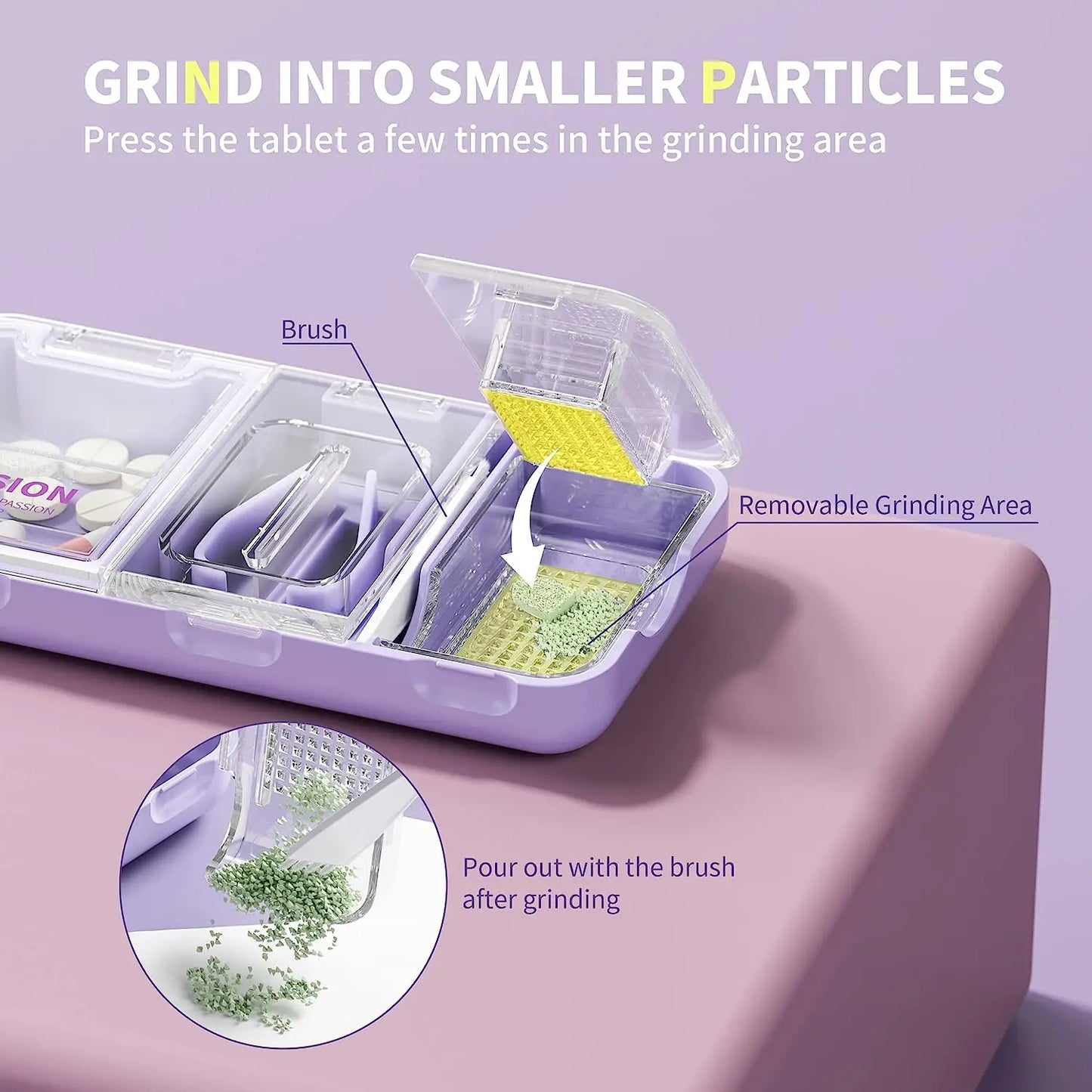 3-in-1 Pill Cutter Splitter Pill Box Portable Pretty Pill Crusher for Purse Pocket Travel Cuts Vitamins Tablets Pill Organizer Peaceful Pleasures Health and Wellness