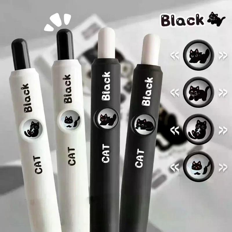 4-Pack Kawaii Cat Gel Pens 0.5mm Quick-Dry Black Ink