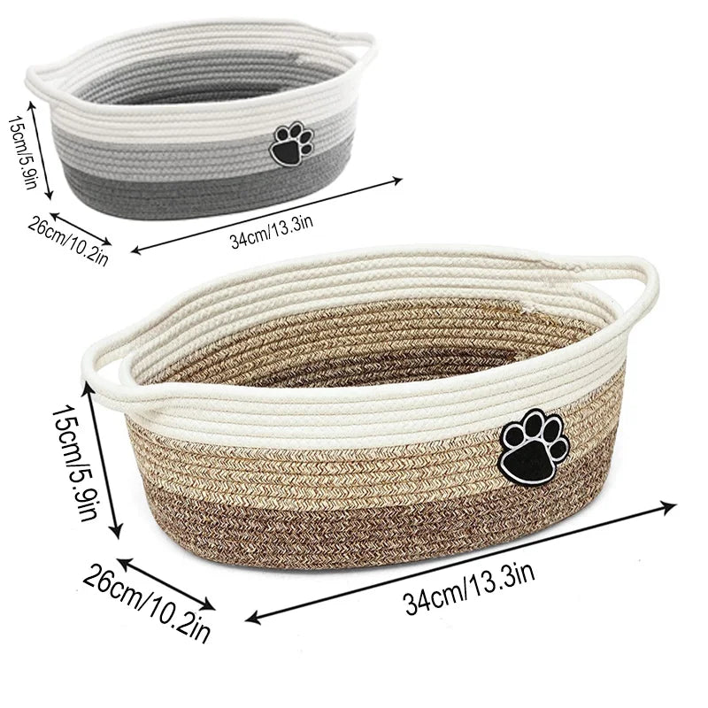 Woven Cotton Rope Storage Basket with Handle | Toy Organizer