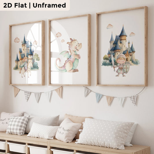 3-Piece Cartoon Dinosaur Prince Canvas Wall Art | Kids Room Canvas Wall Art Set Peaceful Pleasures Health and Wellness GP135-3pcs 21x30cm Unframed
