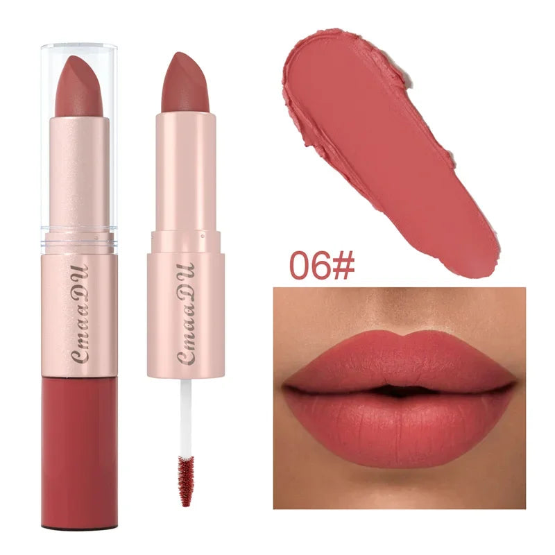 2-in-1 Matte Lipstick & Lip Liner Pen | 24H Waterproof, 12 Colors
