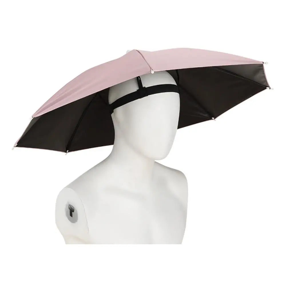 Portable Sunshade Head Umbrella Hat Windproof Elastic band Rain Gear Head Wearing Head Hats Peaceful Pleasures Health and Wellness Pink