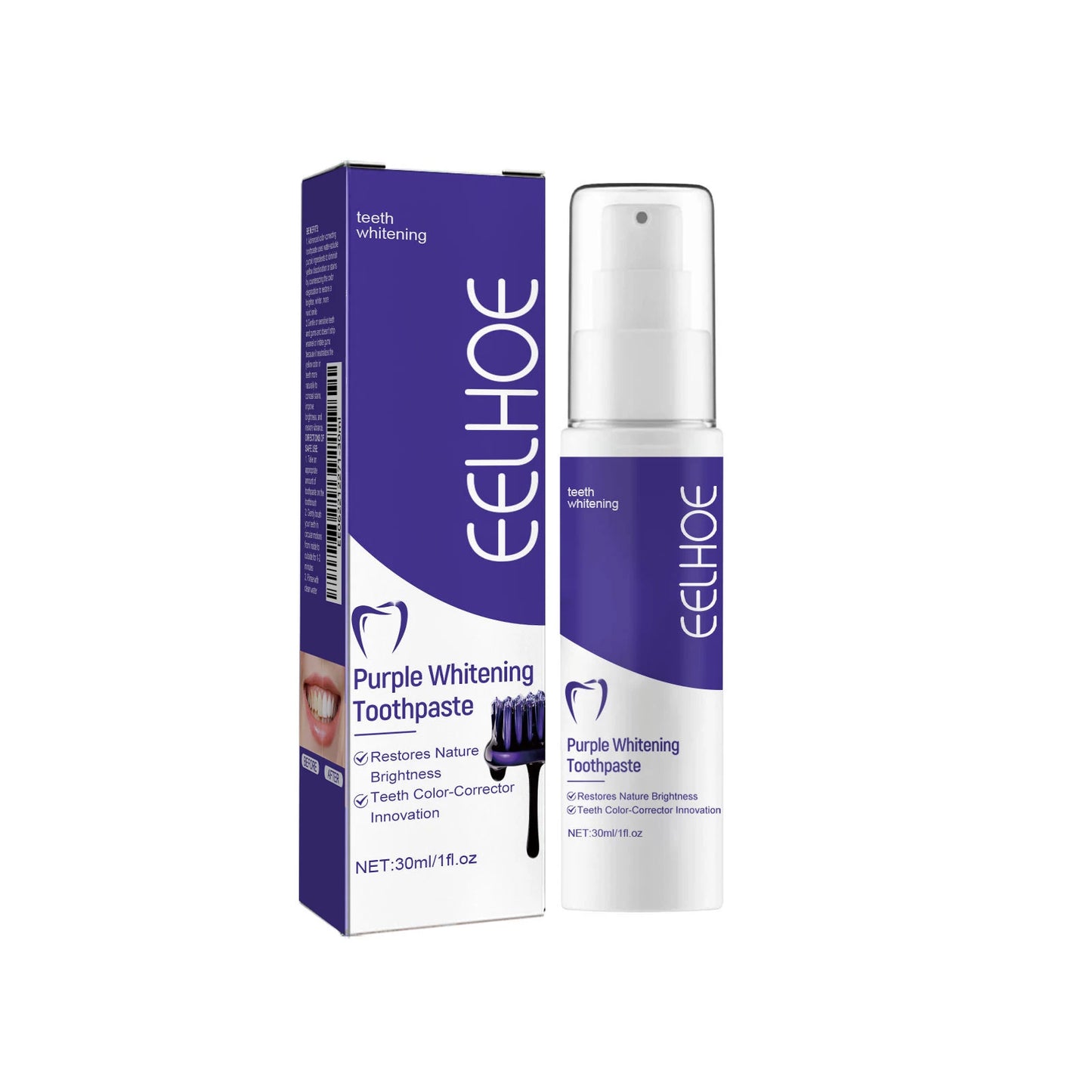 Eelhoe Purple Whitening Toothpaste | Remove Plaque & Stains 30ml Whitening Toothpaste Peaceful Pleasures Health and Wellness 30ml Boxed