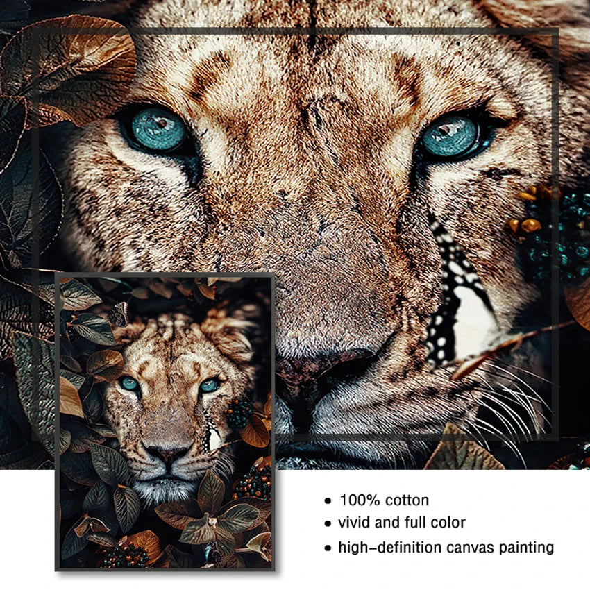Nordic Animal Canvas Wall Art | Lion Tiger Deer Leopard Print