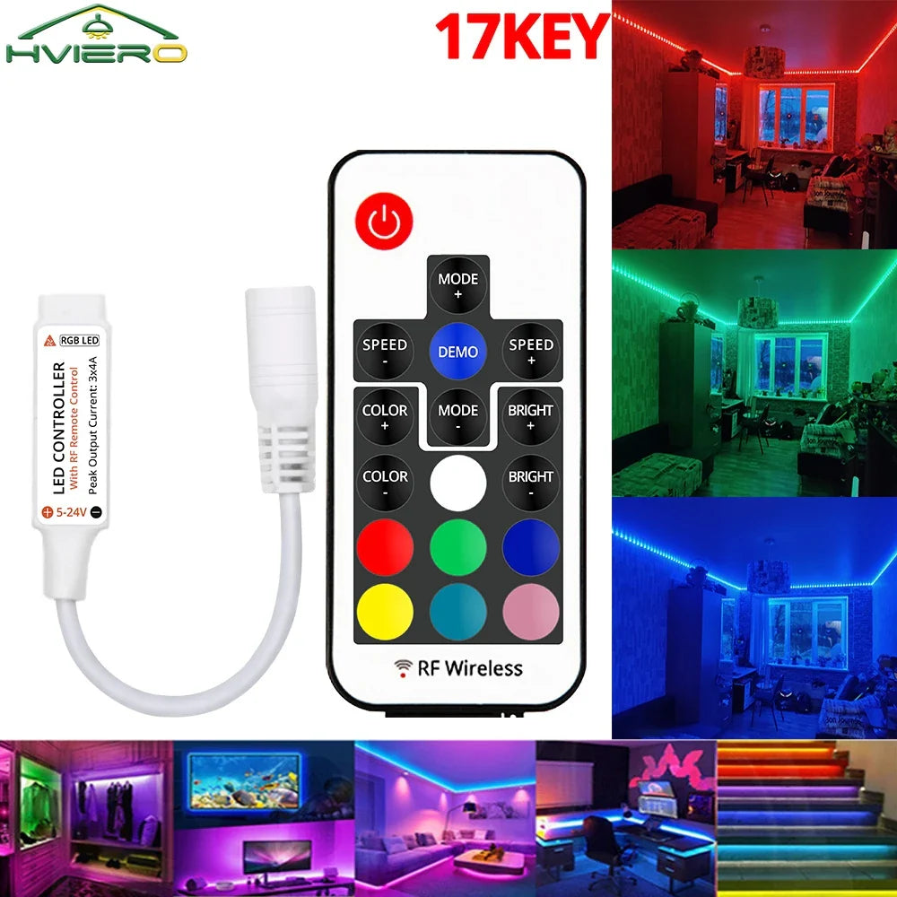 RF 17-Key RGB LED Strip Controller DC 5–24V Wireless Dimmer