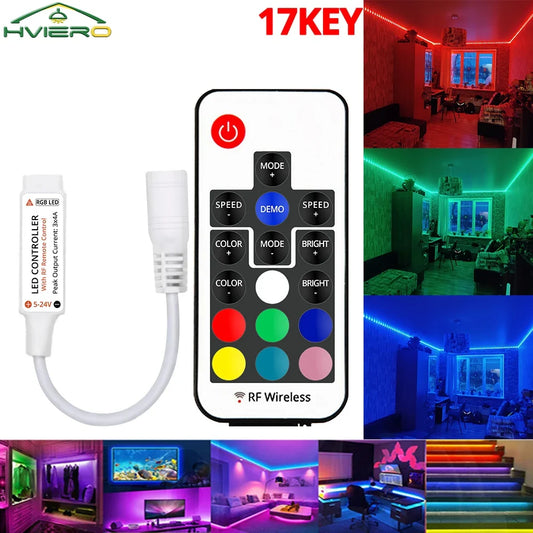 RF 17-Key RGB LED Strip Controller DC 5–24V Wireless Dimmer LED Strip Controller Oasis Select