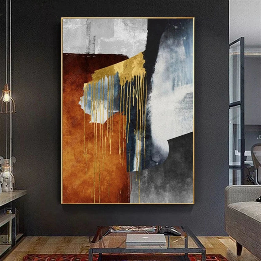 Abstract Gold Foil Hand-Painted Canvas Oil Painting | Nordic Wall Art Canvas Oil Painting Peaceful Pleasures Health and Wellness