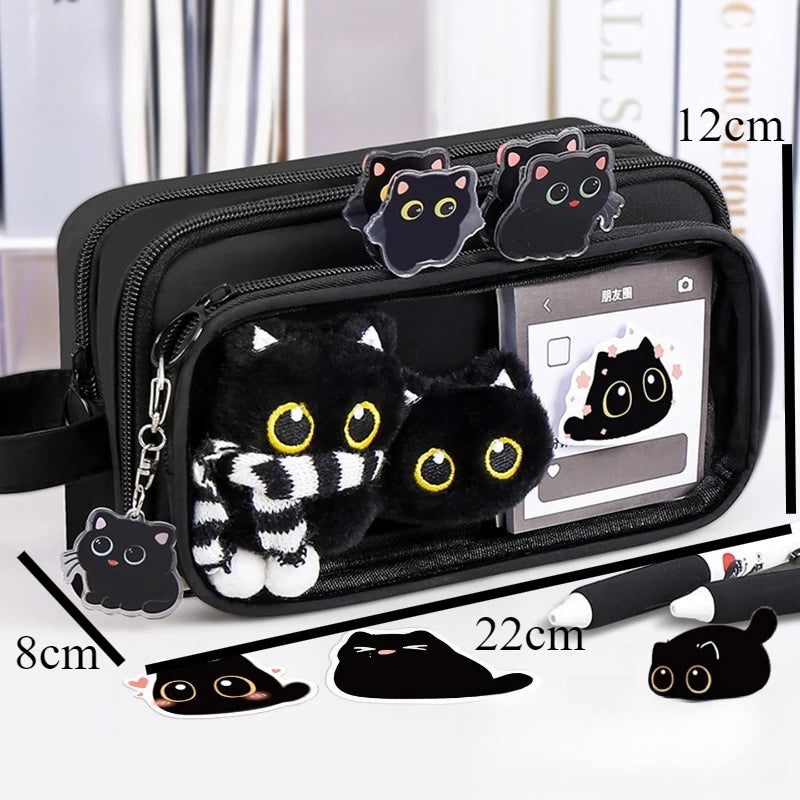 10 Layer Creative Black Cat Design Removable Pencil Case Large Capacity Stationery Case Cute Pencil Case for Student Office Peaceful Pleasures Health and Wellness