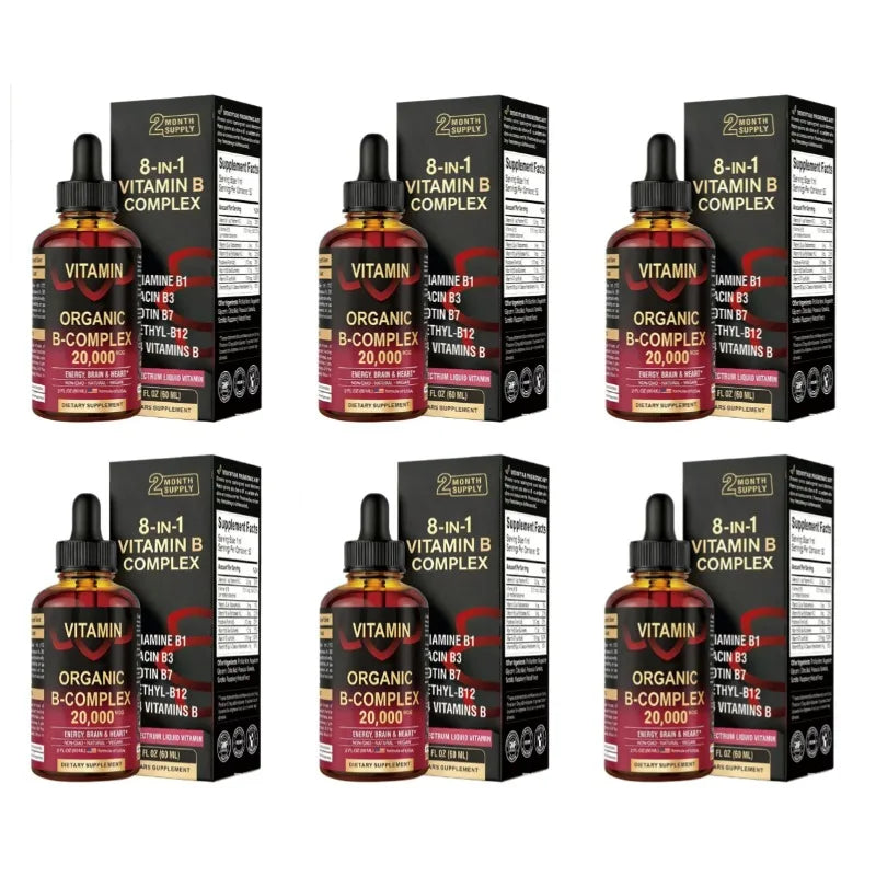 8-in-1 Organic Vitamin B Complex Liquid Drops | B12 Biotin 60mL
