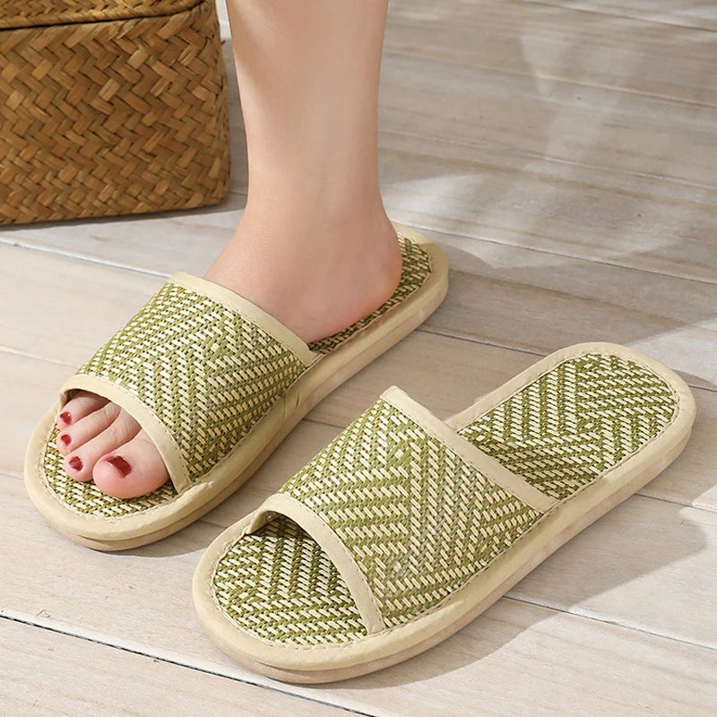 Women's Woven Rattan Flat Sandals – Lightweight Home Slippers