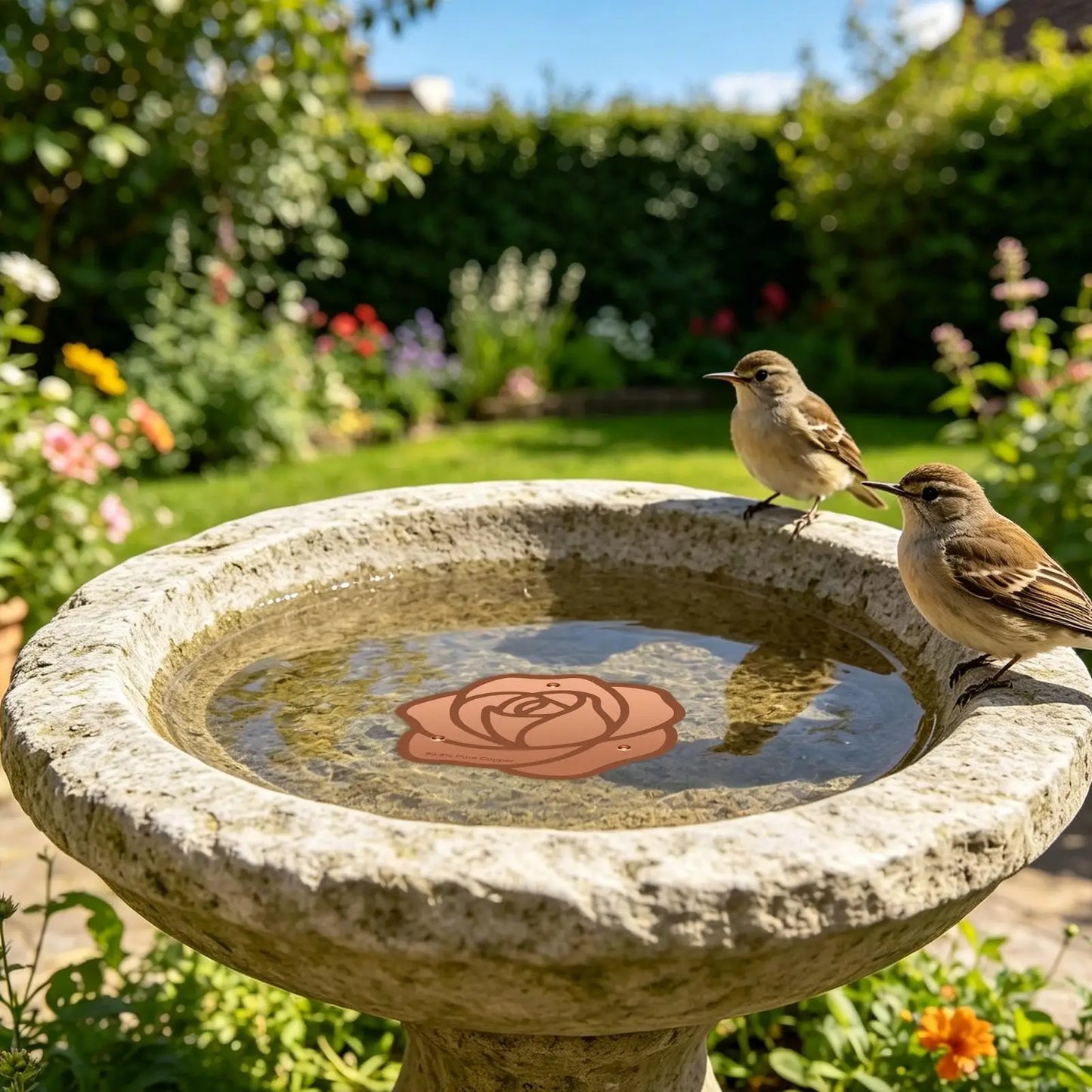 Copper Bird Bath Cleaning Disk | 3-Point Support, All-Season