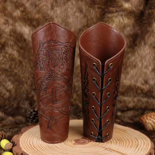 Medieval Armor Men Cosplay Armguard Arm Bracers Lace-up Viking Pirate Peaceful Pleasures Health and Wellness StyleB 2PCS One Size