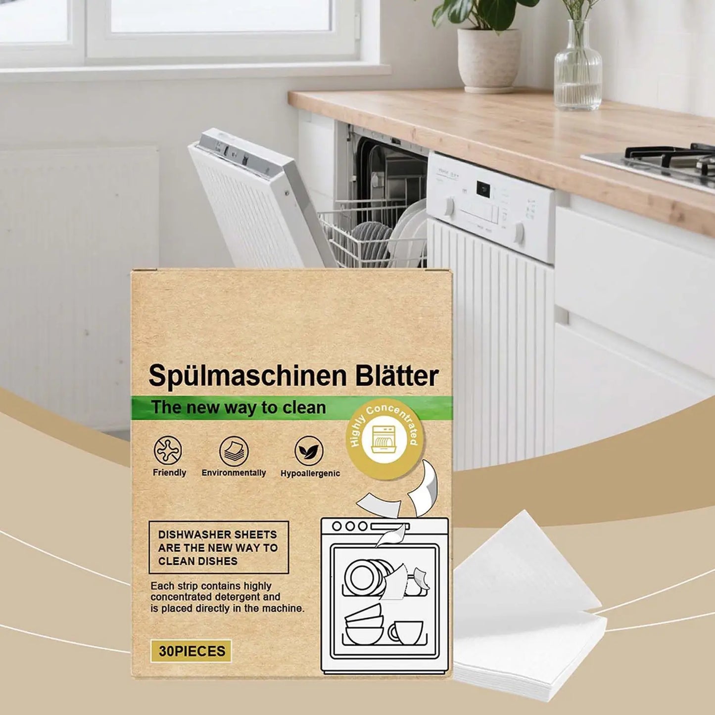 Dishwasher Sheets Natural 30 Pieces Cleaning Mild Strips Natural Dishwashing Detergent for Home Convenience Cleaning Peaceful Pleasures Health and Wellness