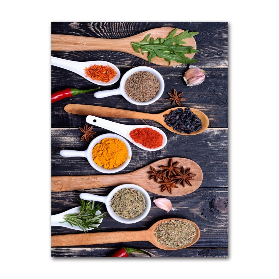 Spices Peppers Herbs Kitchen Canvas Wall Art | HD Unframed Print