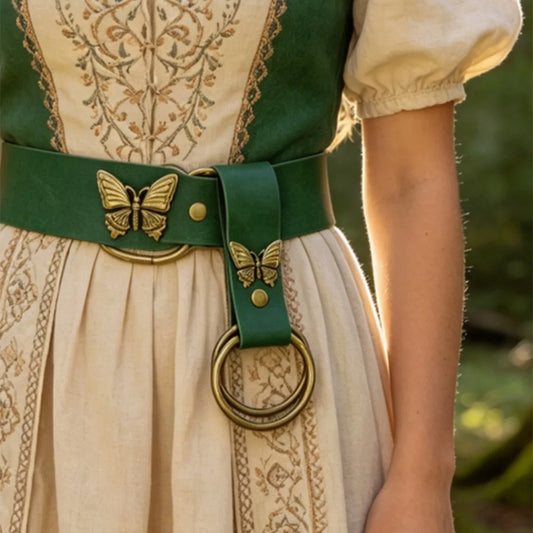 UYEE Belt Vintage Butterfly Leather Waist Sash Double O Ring Skirt Peaceful Pleasures Health and Wellness