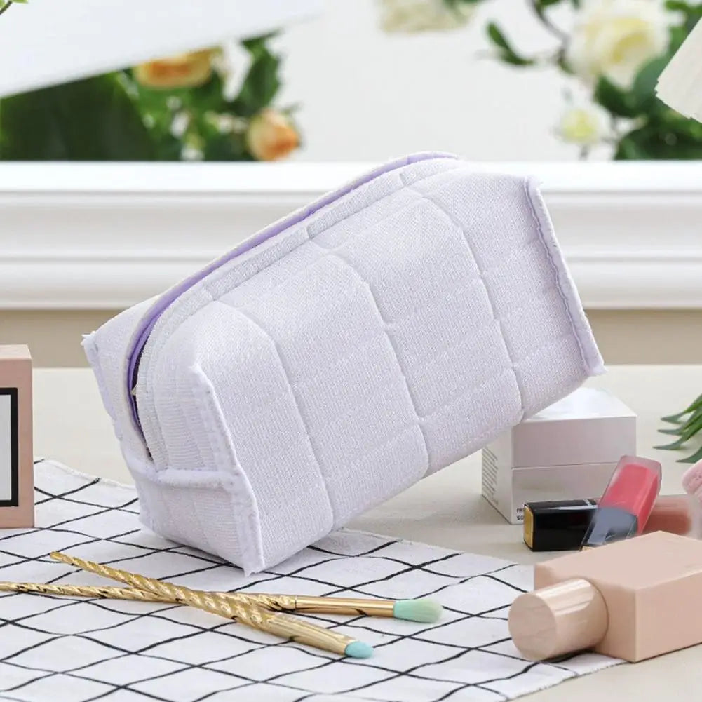 Cute Soft Plush Small Cosmetic Bag Portable Travel Pouch Solid Color Zipper Toiletry Storage Organizer for Women Makeup Bag Peaceful Pleasures Health and Wellness