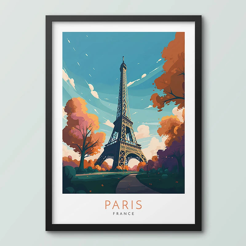 Paris Eiffel Tower Canvas Wall Art | France Travel Poster