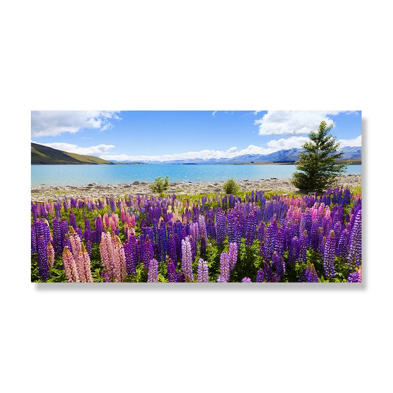 Lake Tekapo New Zealand Landscape Picture Canvas Painting Wall Art Lupin Flower Nature Mountain Posters Prints Living Room Decor Peaceful Pleasures Health and Wellness w3739 flower-6 30x60cm