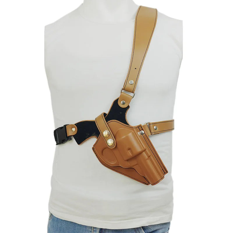 Tactical Western Cowboy PU Leather Chest Shoulder Holster Adjustable Underarm One Shoulder Pistol Bag for 10mm Wheel Handgun Peaceful Pleasures Health and Wellness