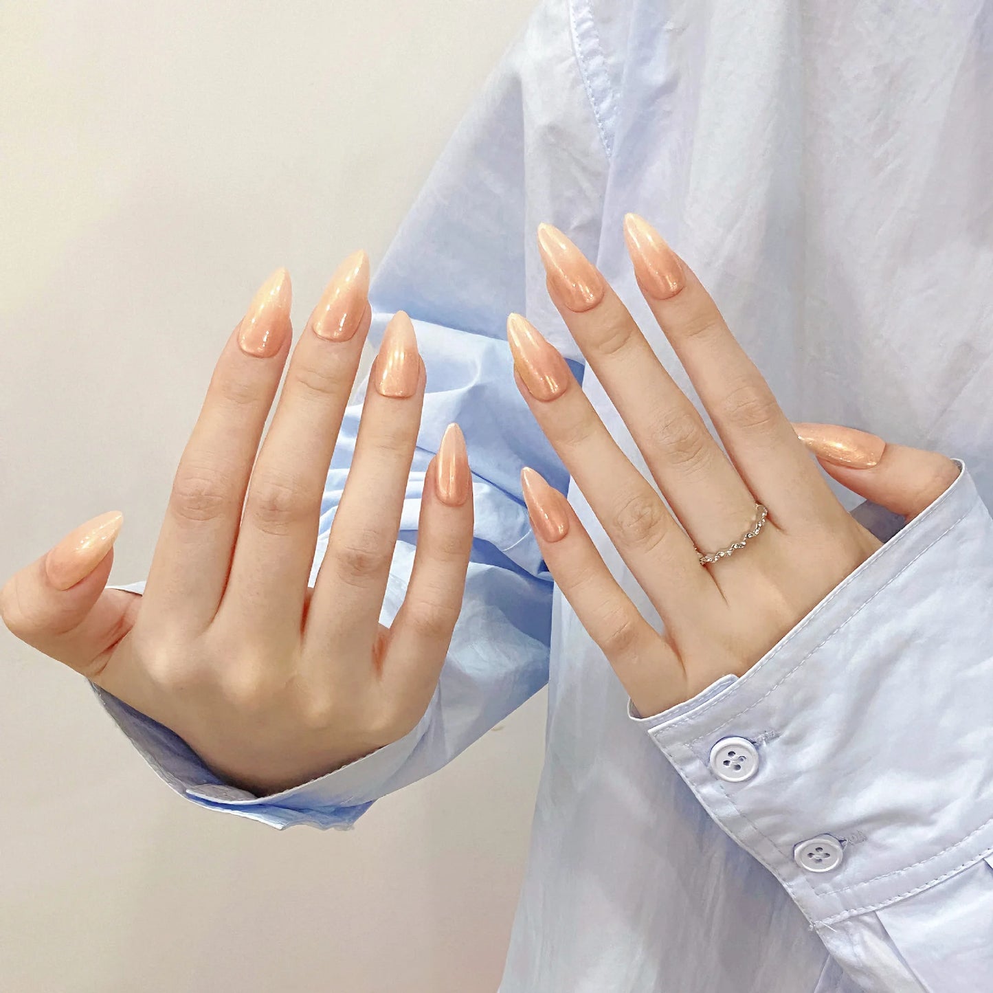 Aurora Nude Orange Almond Press-On Nails – Reusable 10pc Set