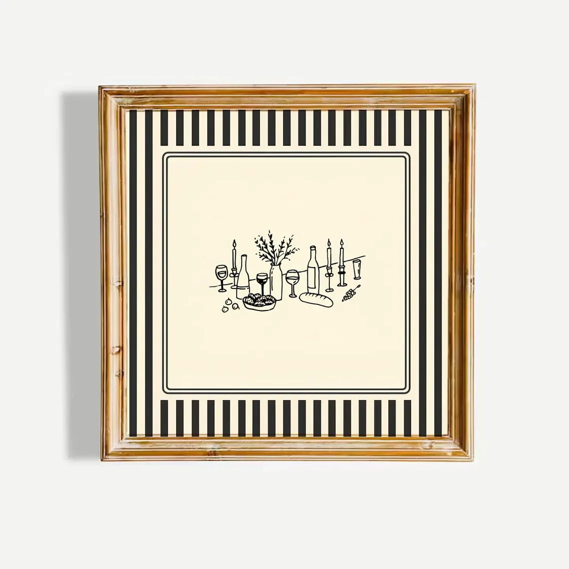 Black and White Striped French Cafe Print, Minimalist Illustration, Digital Downloads, Art Print, Gift Idea, Aesthetic Peaceful Pleasures Health and Wellness TR12264-2 30x40cm Unframed