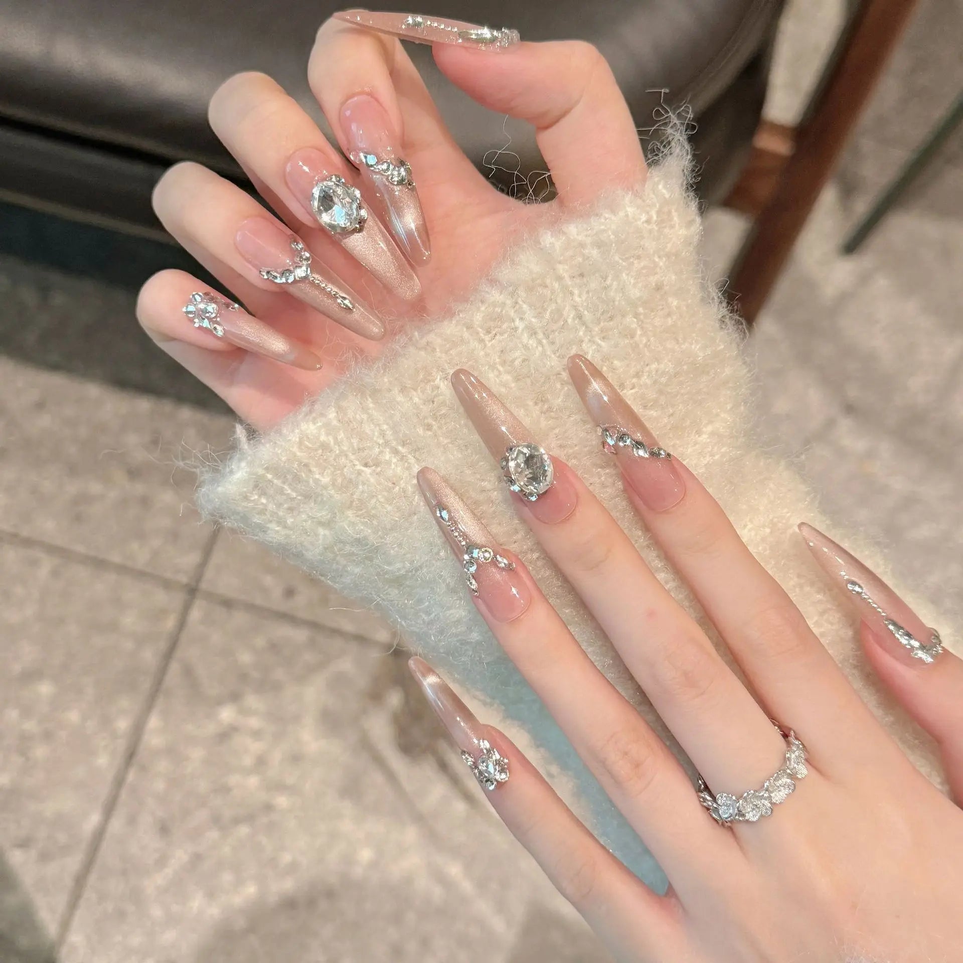 Press-On Nails Pomegranate Pink Cat Eye Long Oval | YADORNOS Press-On Nail Set Peaceful Pleasures Health and Wellness