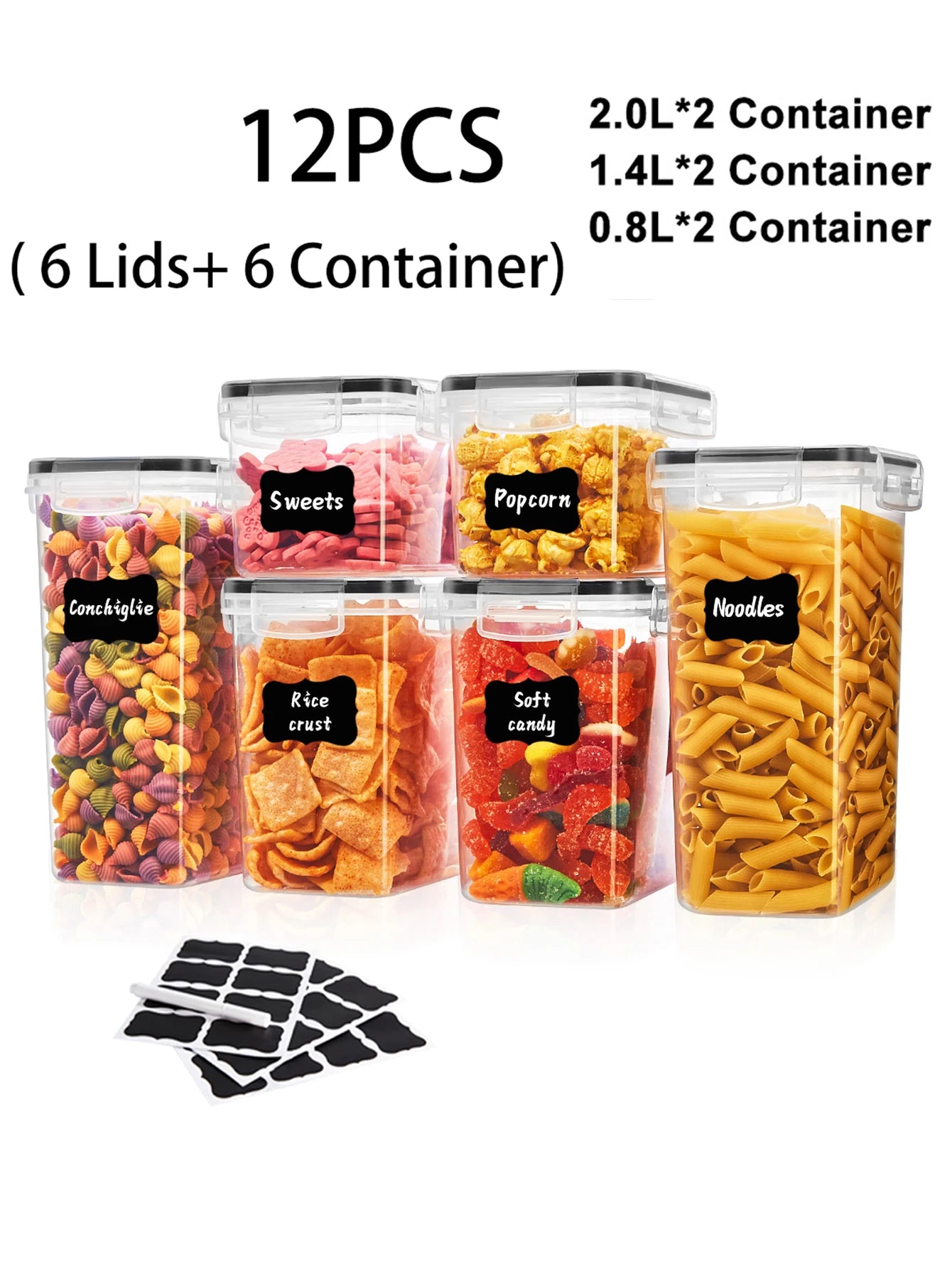 12pc Airtight Food Storage Containers With Lids & Labels Peaceful Pleasures Health and Wellness United States 6Lidsand6Container