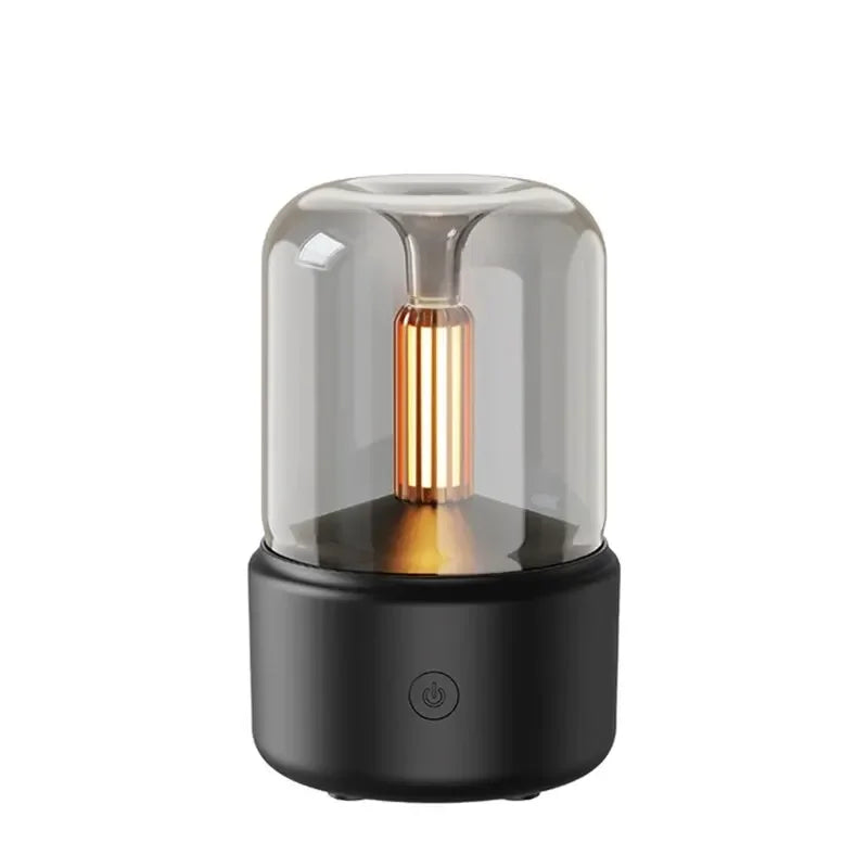 Stylish Candlelight Night Light Aromatherapy Machine USB Plug-in Desktop Ambience Candlelight Home Aromatherapy Humidifier Peaceful Pleasures Health and Wellness Black