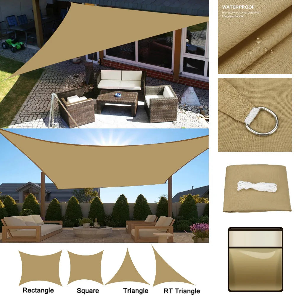 Sun Shade Sail Triangle Rectangle Waterproof Canopy 95% UV Block Awning Sunscreen with Ropes for Outdoor Patio Garden Pool Cover Peaceful Pleasures Health and Wellness Sand Triangl 3x3x4.25M